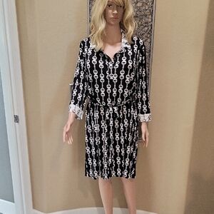 Chico's Black and White Bit Chain Print Shirt Dress